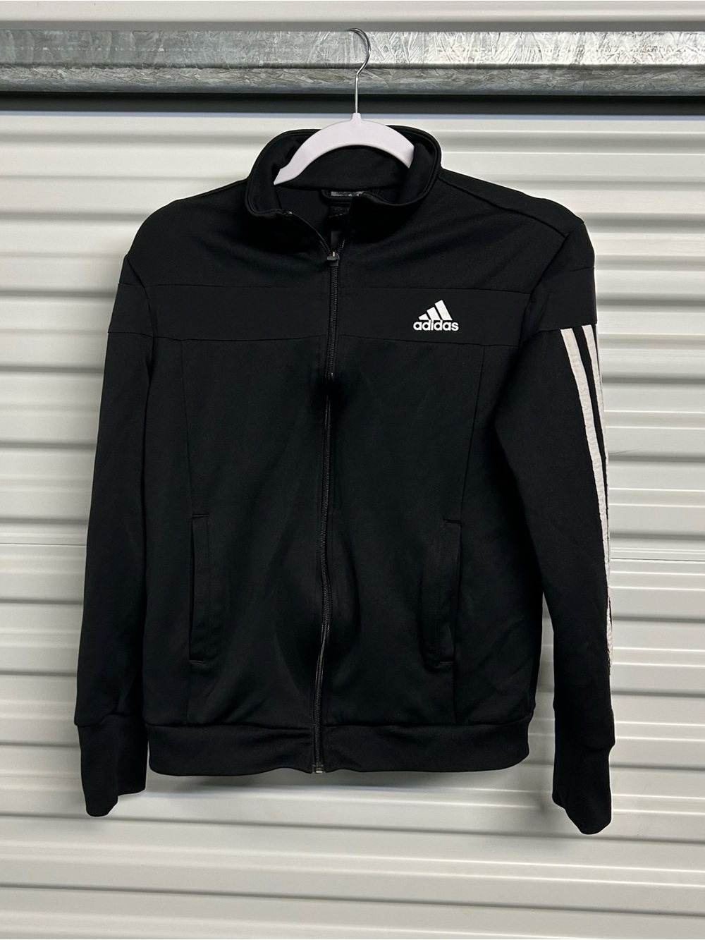 adidas Black Performance Track Jacket with White Stripe Accents